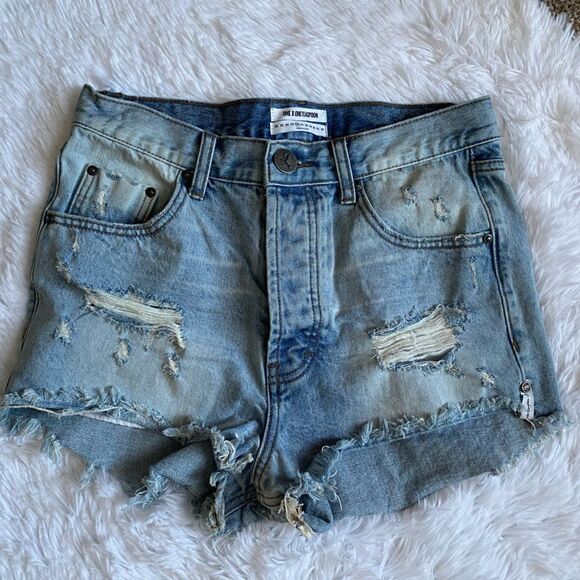 One Teaspoon Button Fly Jean Shorts Distressed Raw Hem Womens Size 26 - Picture 1 of 8